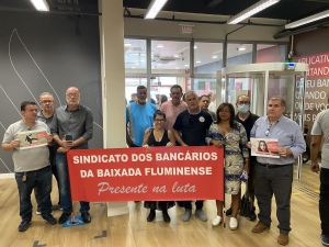 Sindicato dos Bancários da Baixada Fluminense participa do Dia Nacional de Luta Contra a Compensação das Horas no Santander