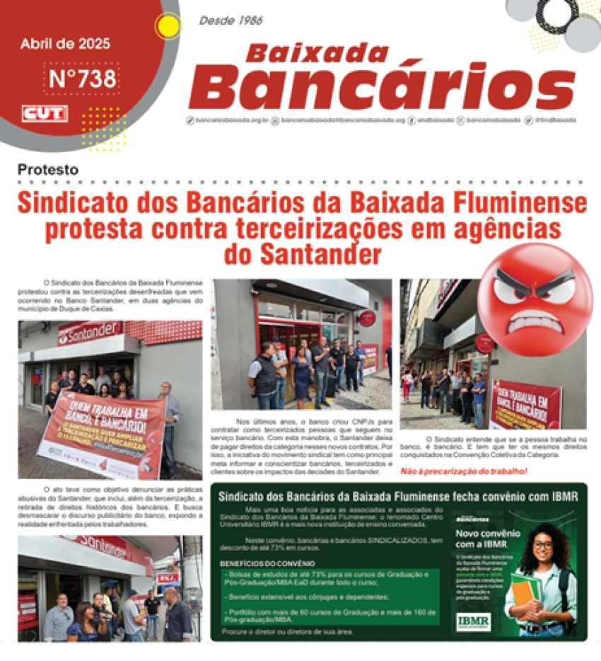 Sindicato dos Bancários da Baixada Fluminense  protesta contra terceirizações em agências  do Santander