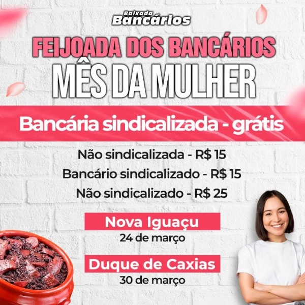 Primeiras Feijoadas dos Bancários do ano acontecem em março, mês da mulher