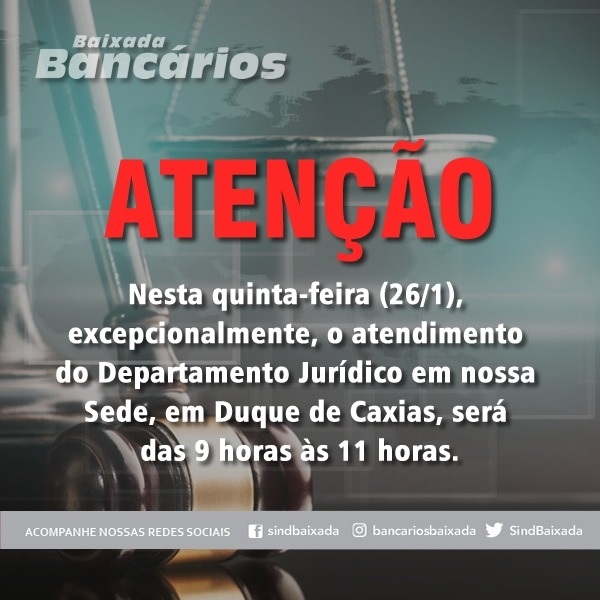 Atendimento jurídico nesta quinta (26) será das 9h às 11h