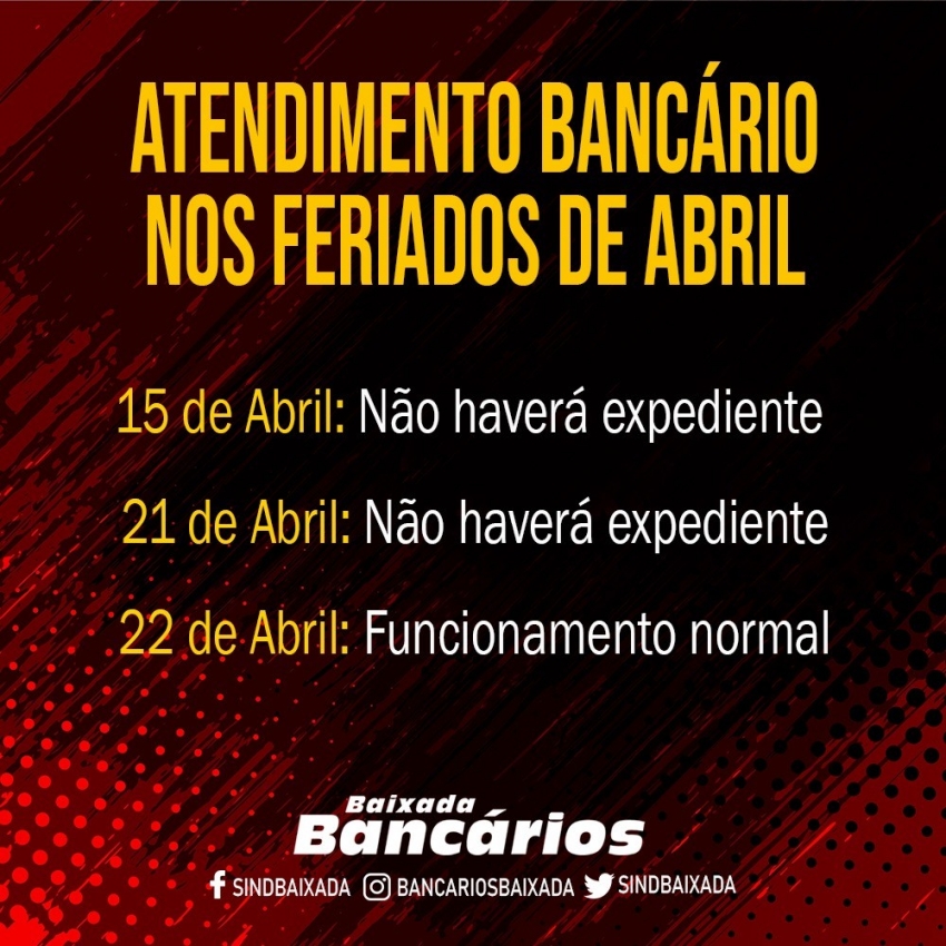 Confira o expediente do Clube dos Bancários para os feriados de 7 e 9 de  abril - SINDICATO DOS BANCÁRIOS DE CATANDUVA E REGIÃO